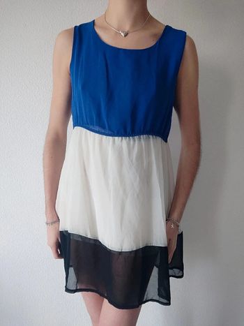 Robe patineuse fluide tricolore bleu blanc noir / G&Y Fashion - 38/M à 42/L