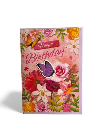 Carte joyeux anniversaire Juicy Lemon papillons fleurs 19 x 13 cm Neuf