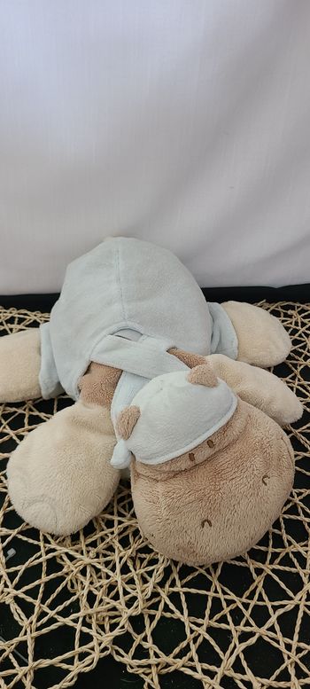 Doudou hippopotame salopette bleu NOUKIE'S