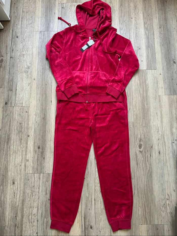Ensemble veste jogging velours rouge femme L