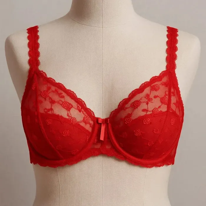 Soutien-Gorge rouge en dentelle motif rose rose Passionata Taille 85 C - photo numéro 2