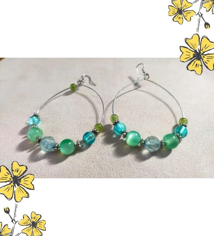 Boucles d’oreilles perles vert d’eau et turquoise – Collection Émeraude Urbaine - photo numéro 2