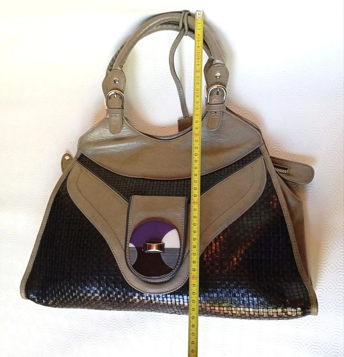 Sac a main kaki et noir Vintage pour femme, marque nonu, en très bon état - photo numéro 15