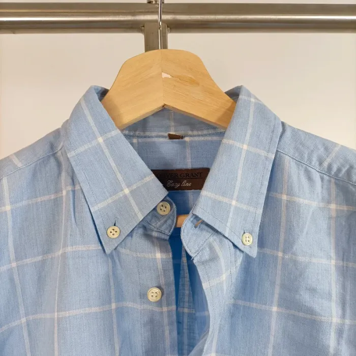 Chemise à carreaux bleu ciel Oliver Grant Easy Line taille 3 col boutonné A890 - photo numéro 4