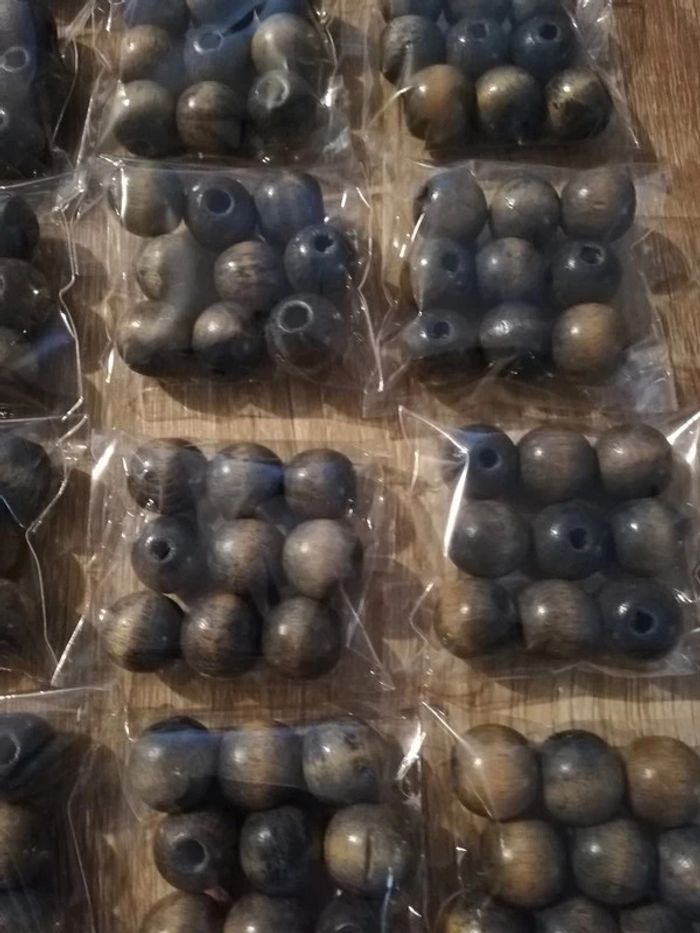 Perles en bois bleu marron ronde - photo numéro 2