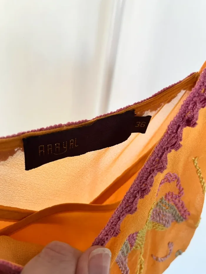 Robe longue brodée en soie orange AAAYAL - photo numéro 4