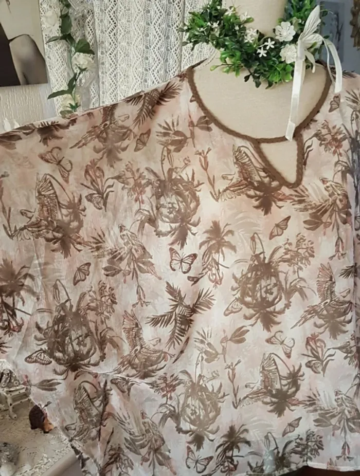 Haut blouse voile kaki /marron Gémo Taille XXL Neuf - photo numéro 3