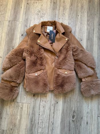 Veste similicuir, fausse fourrure camel taille M