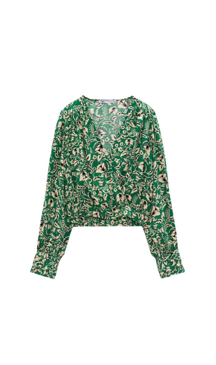 Blouse manches longues fleurie verte et beige zara taille S/36 - photo numéro 2