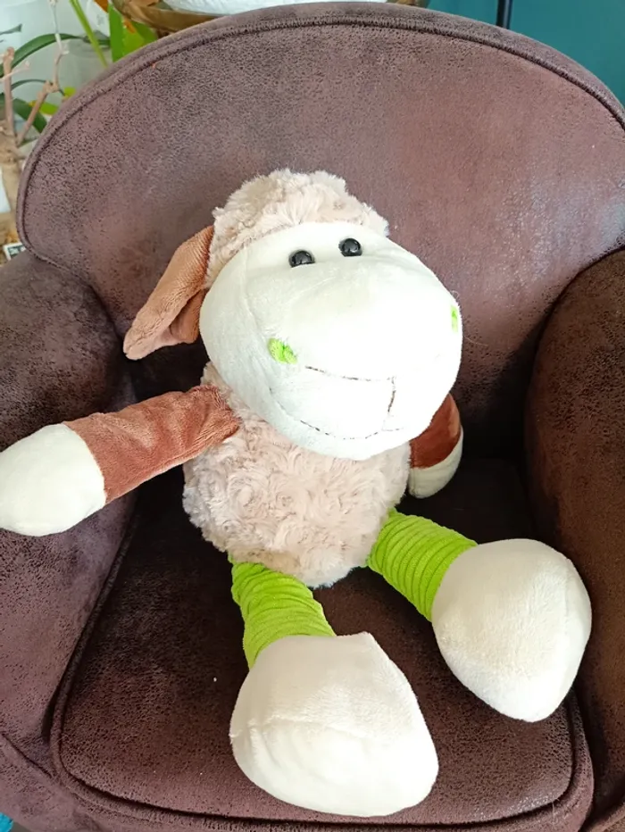 Peluche doudou Mouton vert et beige - photo numéro 2
