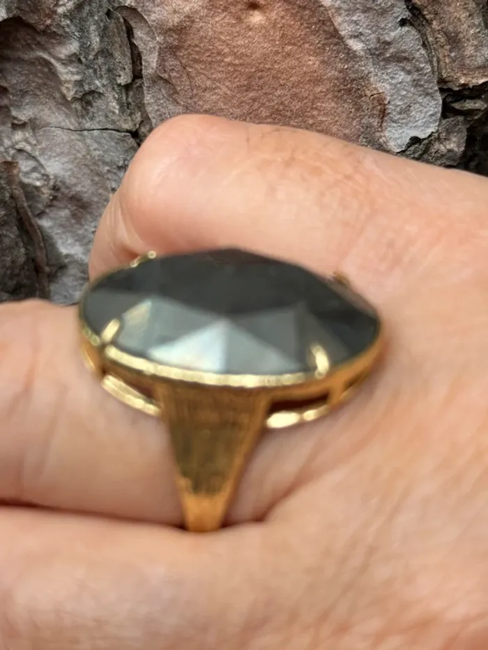 Bague habaha Paris obsidienne noire dorée acier inoxydable or - photo numéro 9