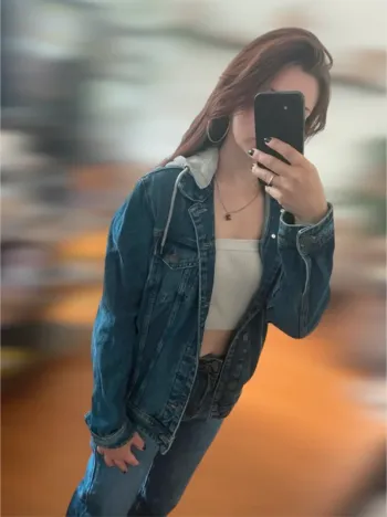 Veste en jean bleu à capuche grise en coton pour Homme