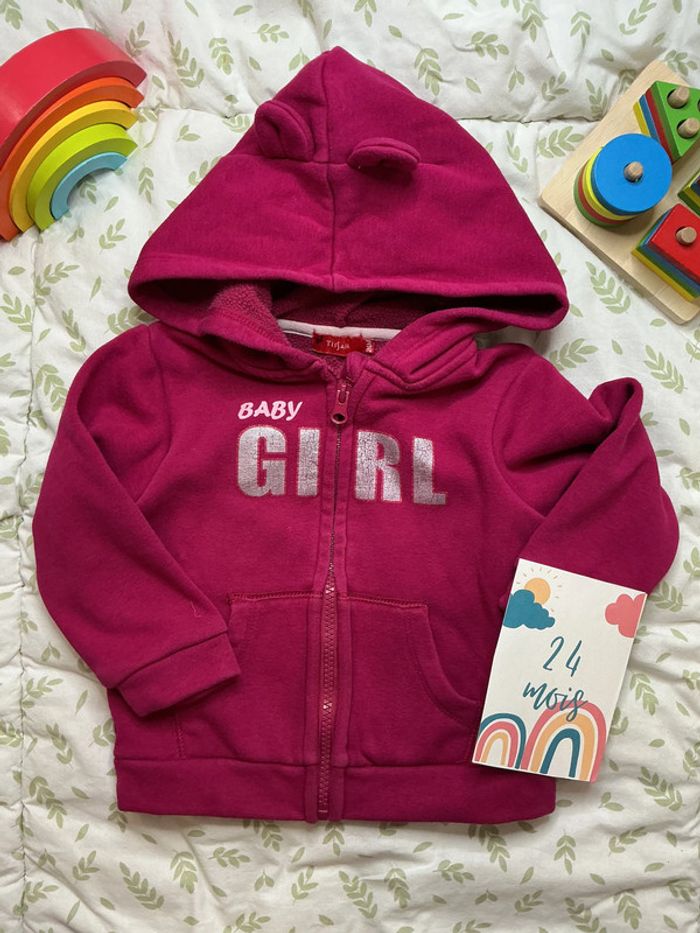gilet zippé à capuche rose foncé 24 mois tissaia - photo numéro 2