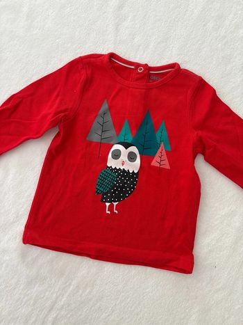 Tee shirt rouge avec hibou 3 mois