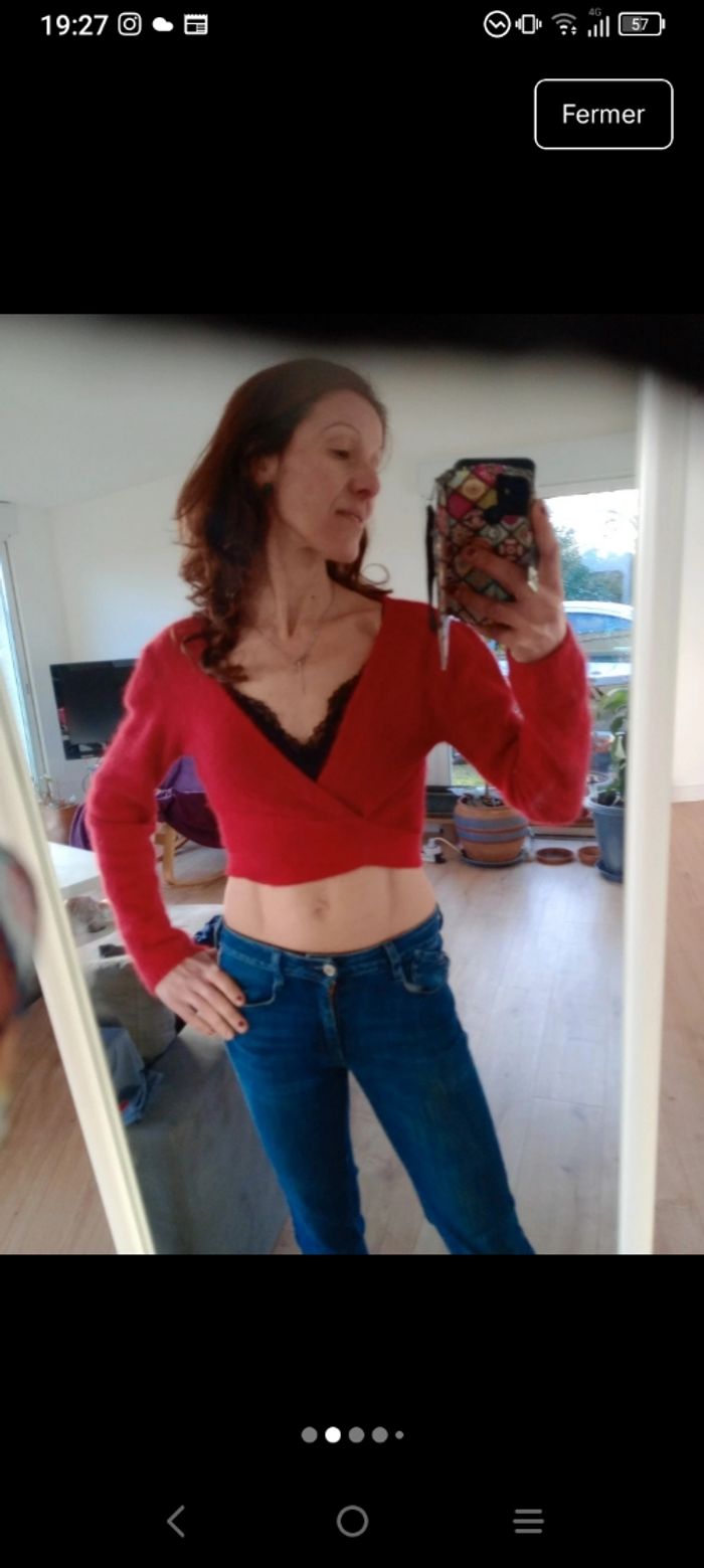 Cache-cœur femme L rouge angora c81 - photo numéro 2