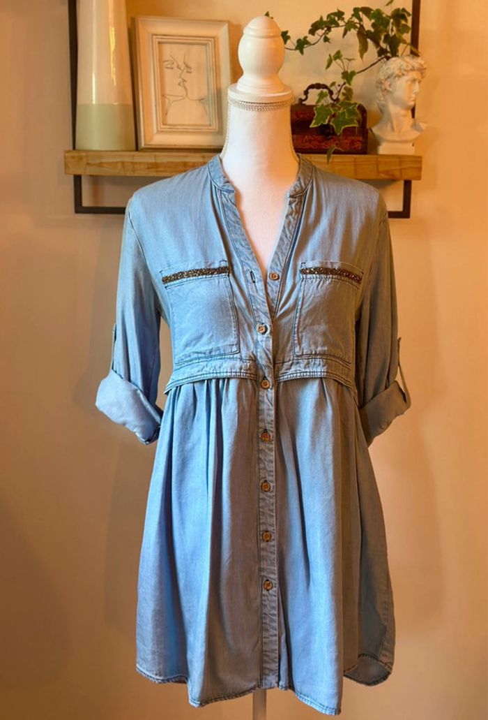 Robe bleu clair coupe midi taille XS Zara - photo numéro 2