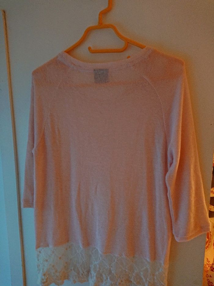 Haut en maille rose pâle avec dentelle blanche Vero Moda taille M - photo numéro 6