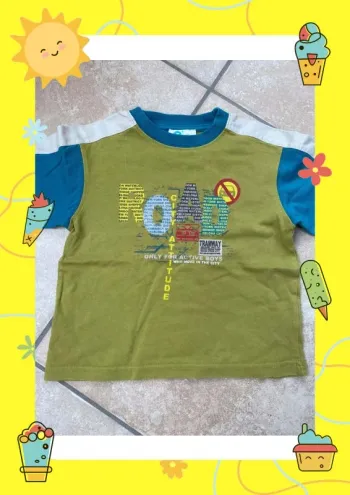 T-shirt à manches longues vert bleu Okids Vertbaudet 2 ans