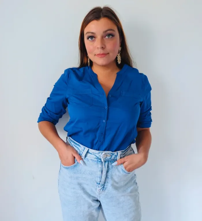Blouse légère en coton bleu électrique moderne minimaliste 123 taille 40 - photo numéro 3