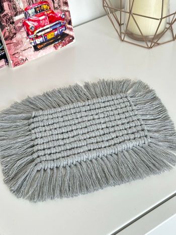 Napperon en macramé coton gris forme rectangulaire