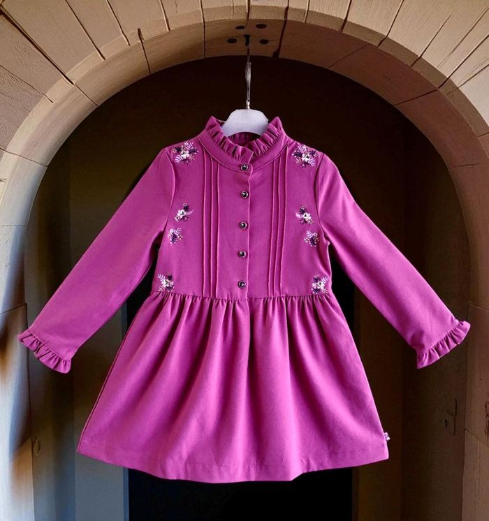 SERGENT MAJOR - ROBE FILLE VIEUX ROSE AVEC BRODERIES FLEURS, VOLANTS & PLIS 5A - photo numéro 2