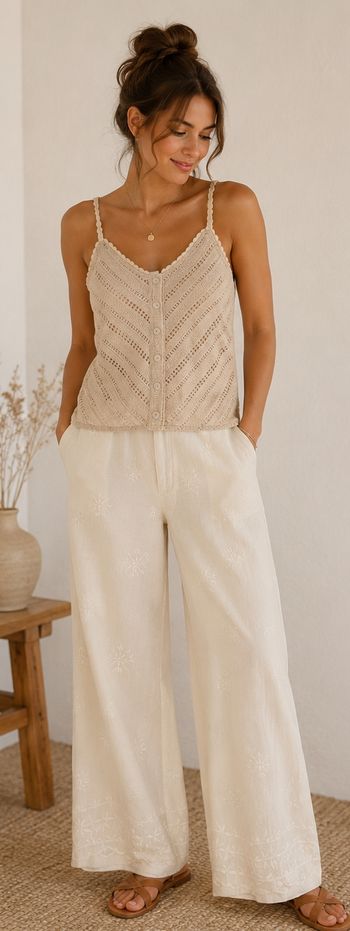 Jolis débardeur beige brodé H&M taille S