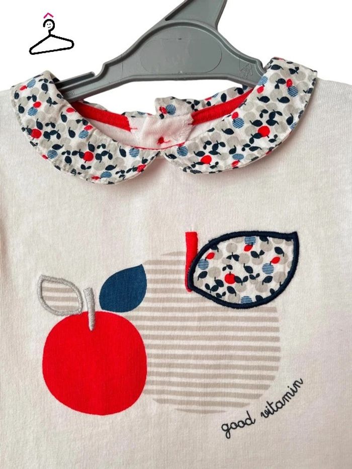 T-shirt manches longues avec col claudine (pommes) - Okaïdi 12 mois - photo numéro 2