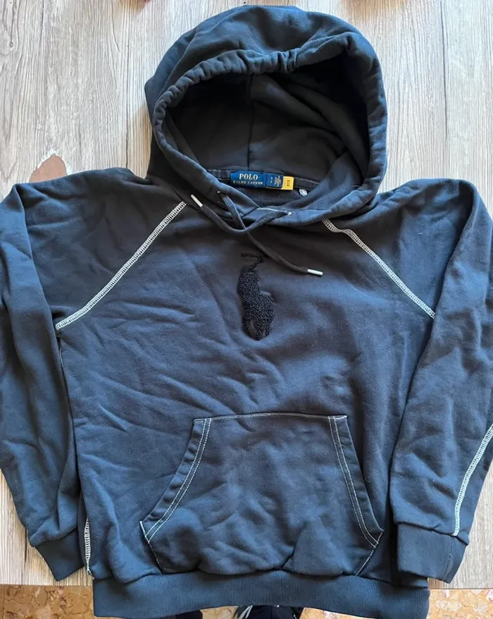Ralph Lauren sweat à capuche poche centrale coupe courte taille S gris anthracite - photo numéro 2