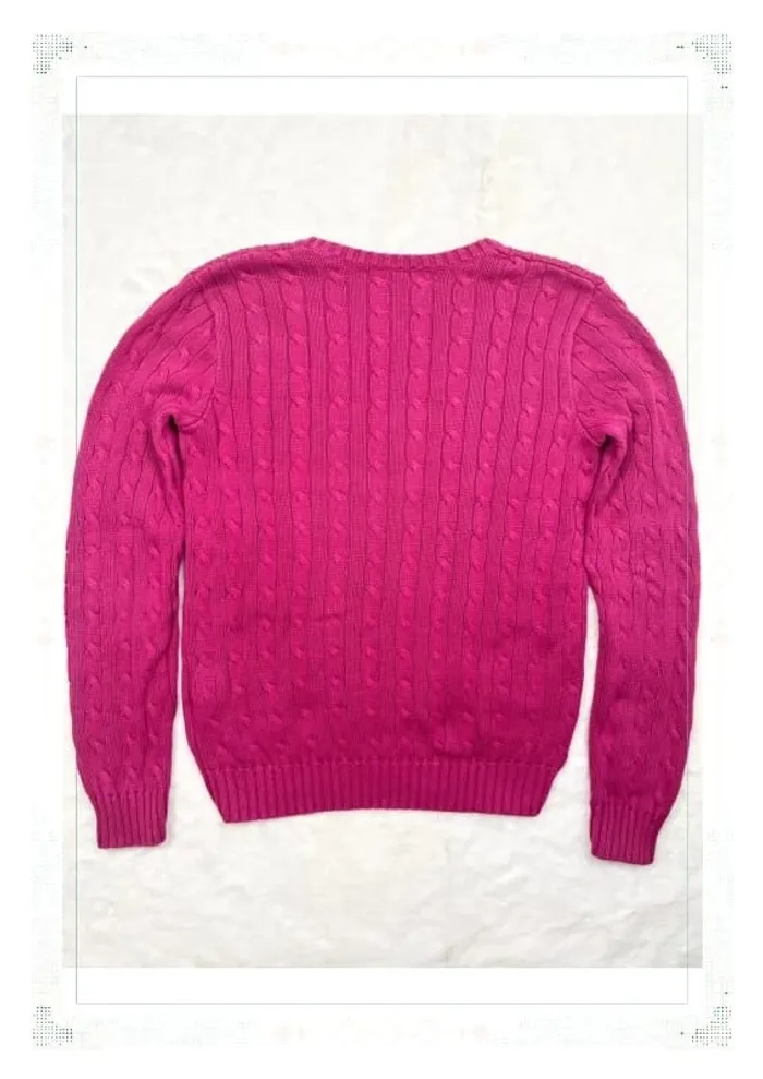 Ralph Lauren pull femme coton torsadé rose col V taille M - photo numéro 3