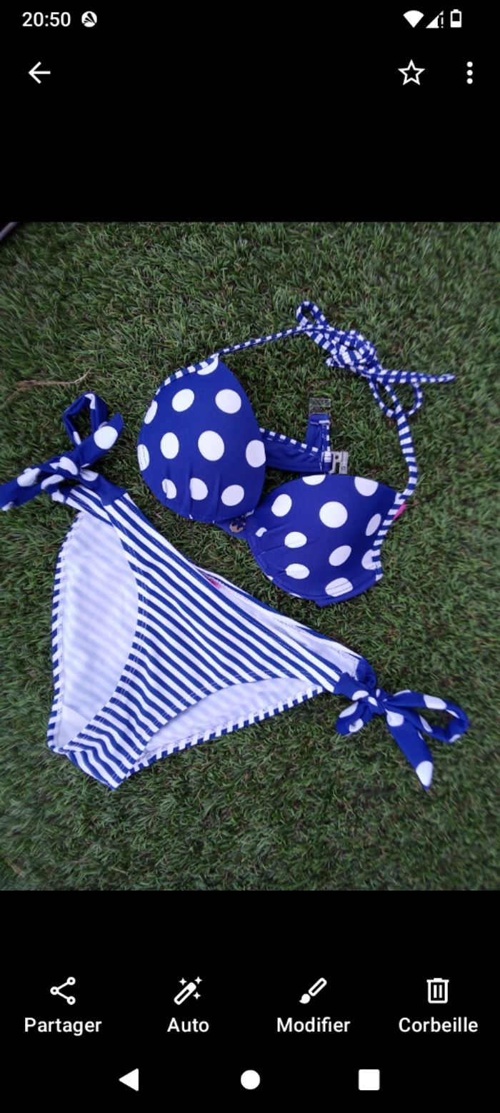 maillots de bain 2 pièces femme, marine, bleu, blanc, taille S ou 36,38 - photo numéro 8