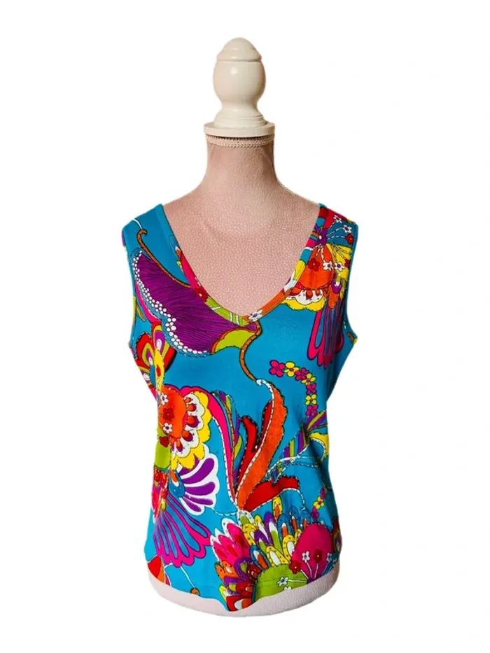 🌴🌺Débardeur coloré tropical neuf avec étiquette Palme S/M Summer holiday vibes tank top🌺🌴 - photo numéro 2