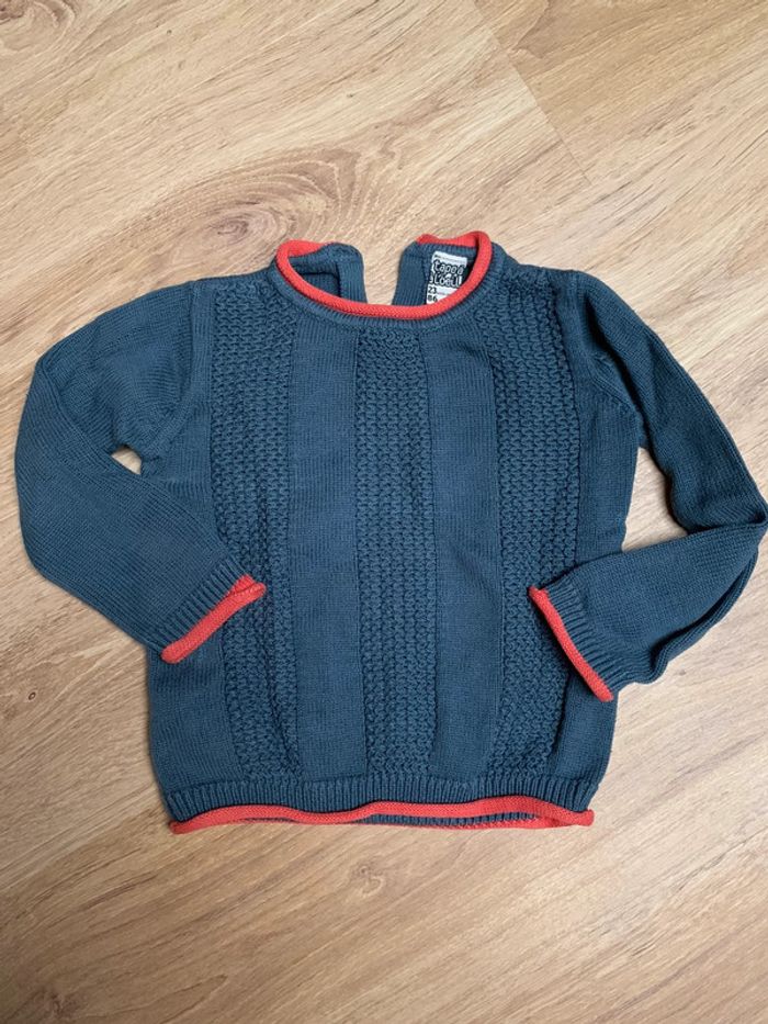 Pull gris et orange 2 ans