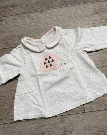 T-shirt manches longues col claudine motif hérisson 6 mois Obaibi