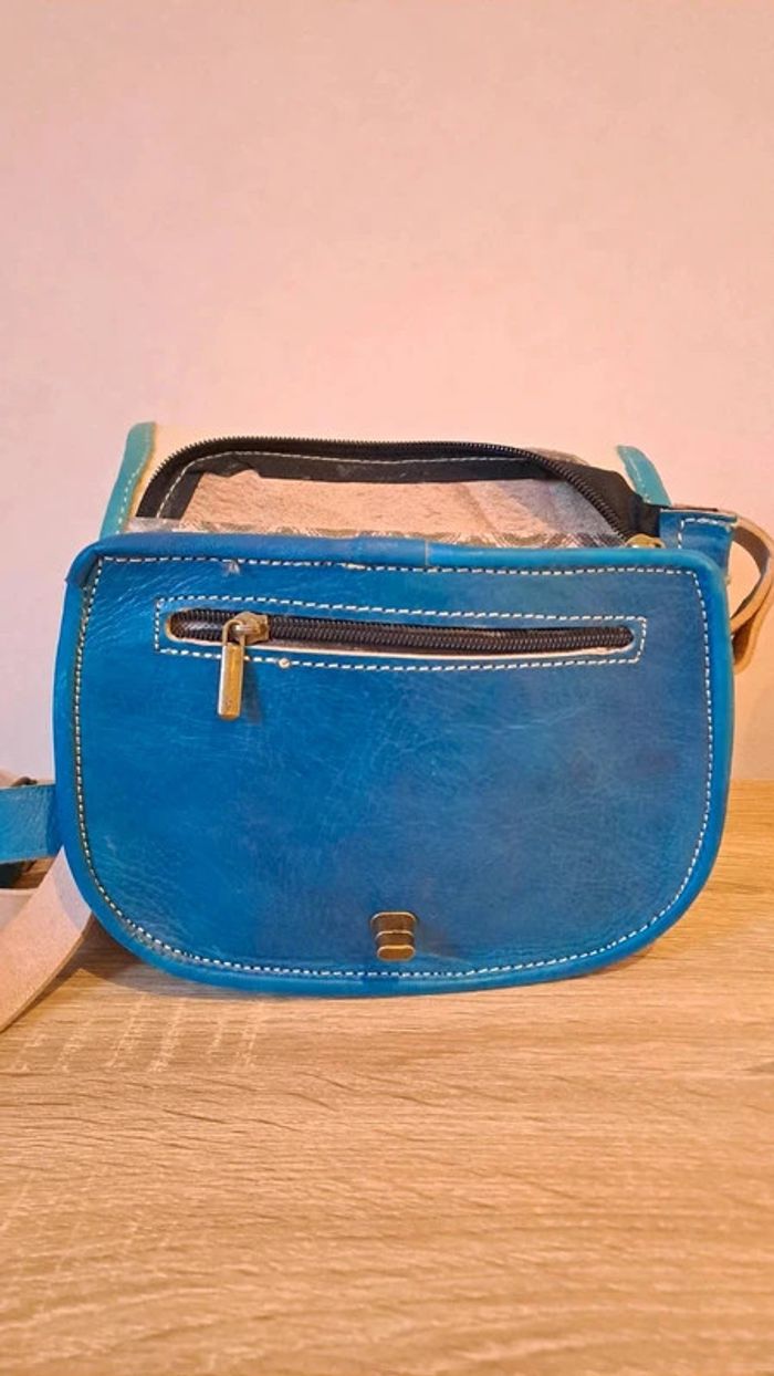 Petit sac à main besace cuir bleu turquoise. Neuf - photo numéro 5