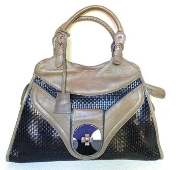 Sac a main kaki et noir Vintage pour femme, marque nonu, en très bon état