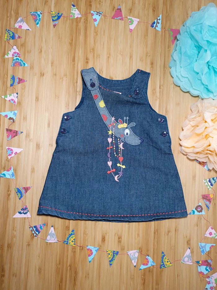 Robe en jean denim DPAM Du Pareil Au Même 6 mois 67 cm Brodé girafe 🦒