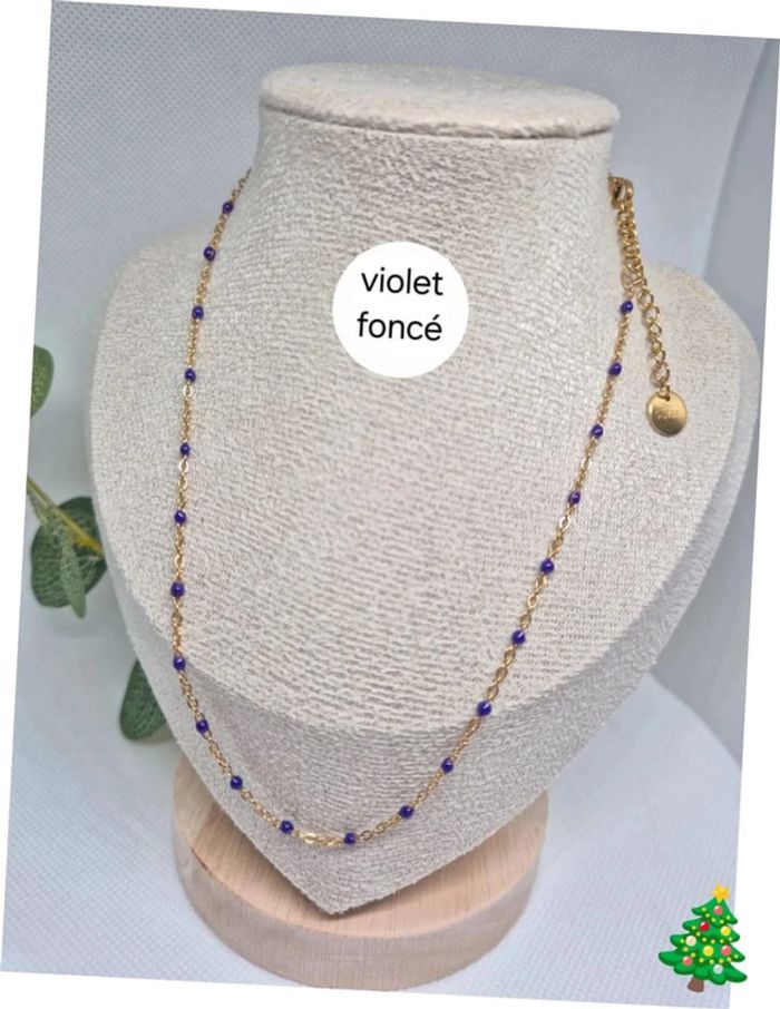 Collier ras du cou Dorée perles Violettes violet  🌸 en acier inoxydable - NEUF