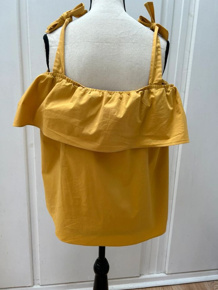 Haut débardeur naf naf bretelles avec noeuds réglables - jaune taille s en coton - photo numéro 4