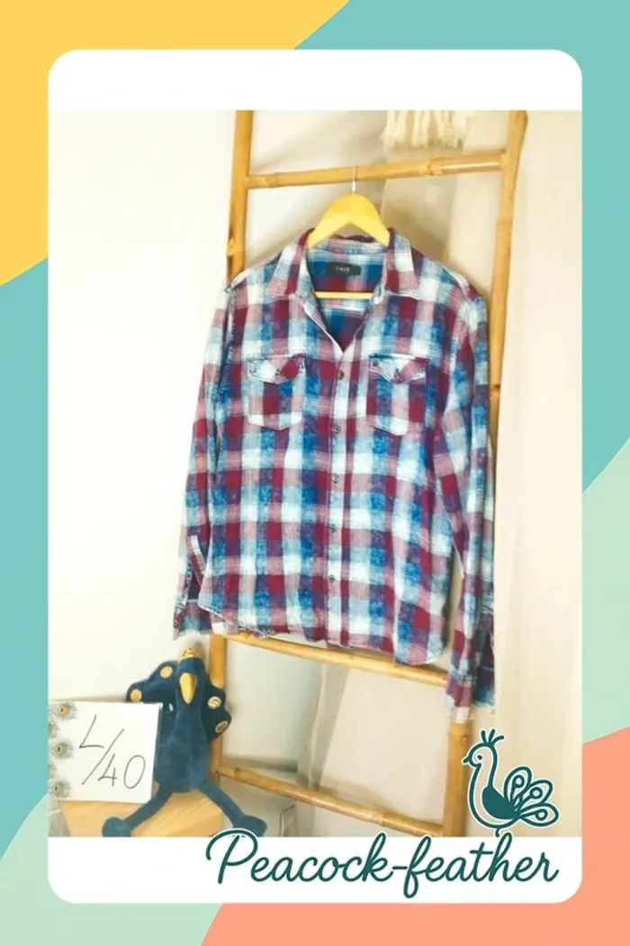 Chemise quadrillée smog bleue/Bordeaux L homme