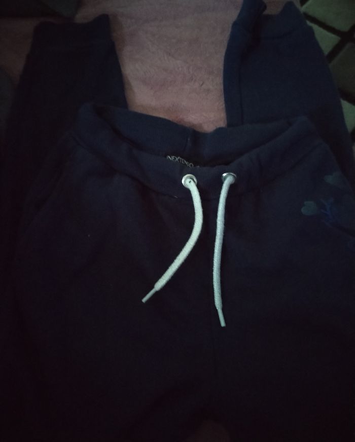 Jooging bleu marine cordons gris pailleté 60% coton - photo numéro 3