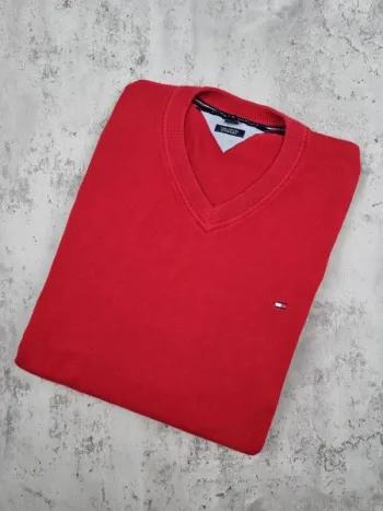Pull col V Tommy Hilfiger rouge, S Hommes