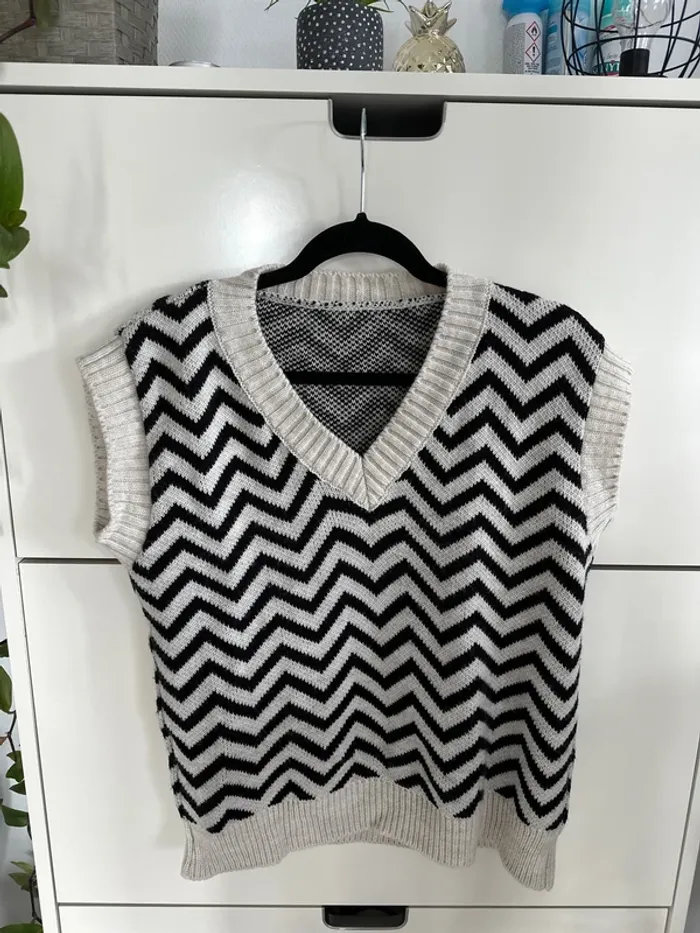 Pull sans manche - noir et gris