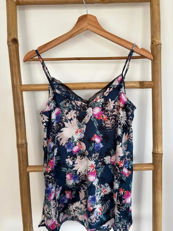 Débardeur bleu à fleurs colorées promod taille S - photo numéro 4