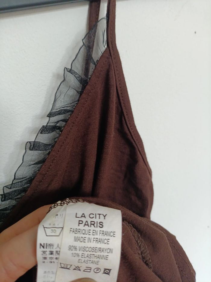 Top chocolat à bretelles La City Paris sexy dentelle/tulle, doux - photo numéro 3