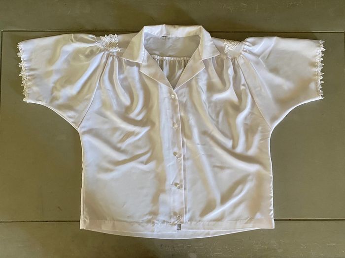 Chemise blanche vintage avec dentelle style broderie taille M - photo numéro 8