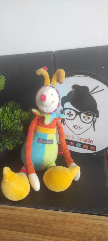 peluche doudou moulin roty dragobert ancien rouge jaune vert bleu Domi Antenne
