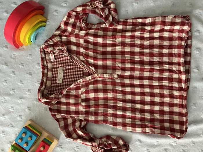 robe manches longues à carreaux bordeaux et blanc zara 2/3 ans - photo numéro 4