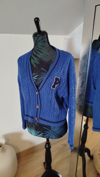 Gilet court bleu style collégien université Pimkie taille XS 34