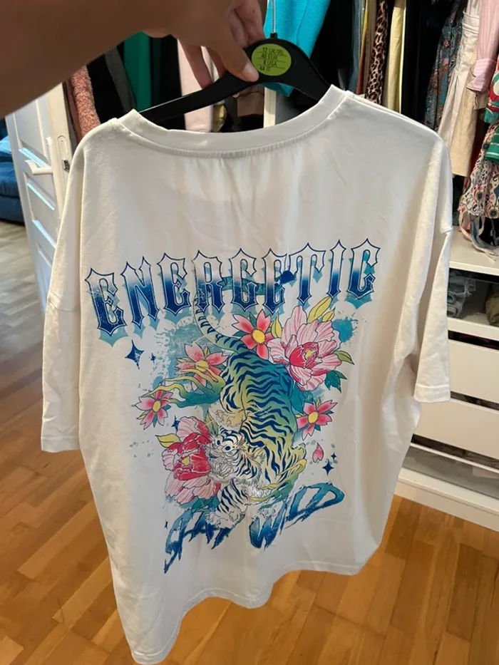 Tee shirt imprimé blanc bleu Zara M 38