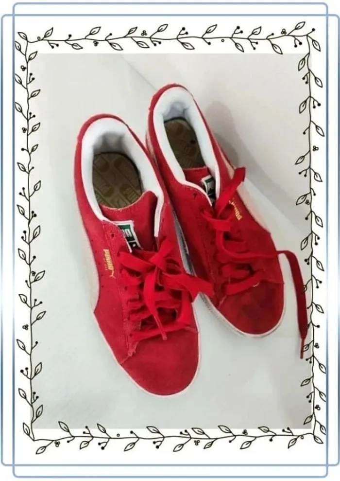 Chaussures basses puma rouge, taille 36, bon état plusieurs traces - photo numéro 2